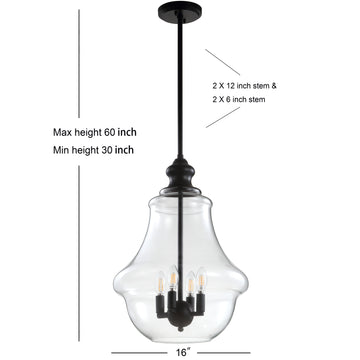 Adam Adjustable Metal/Glass LED Pendant - JONATHAN Y